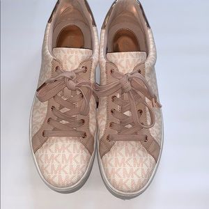 Michael Kors White and rose gold Poppy sneakers